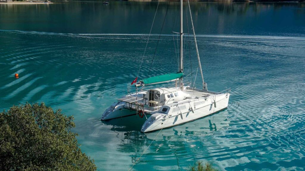 Guests aboard a Balearic Islands charter catamaran
