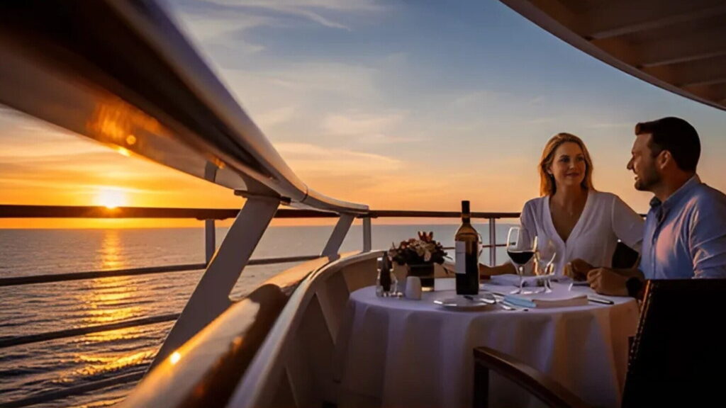 Sunset dining on board a charter yacht